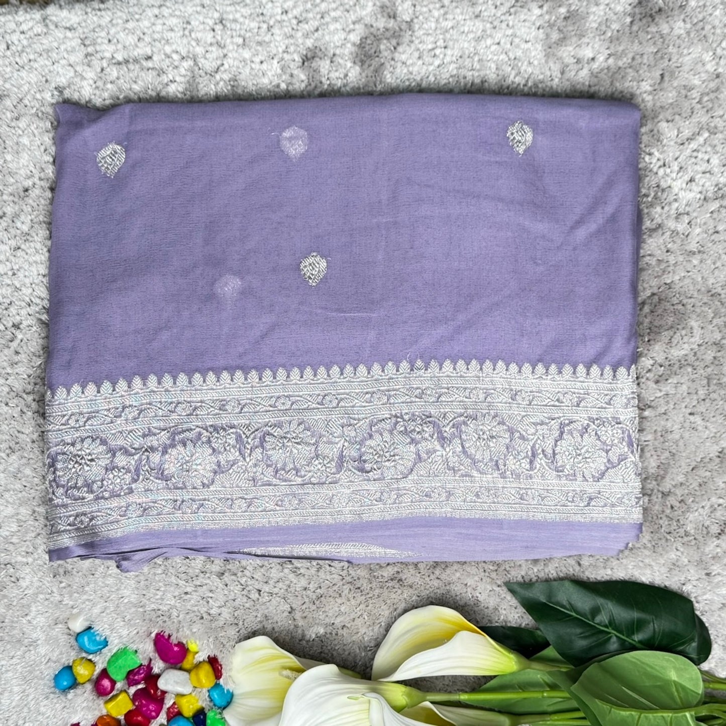 Lavender Banarasi Pure Khaddi Chiffon Saree