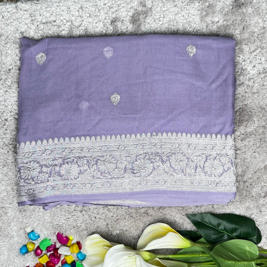Lavender Banarasi Pure Khaddi Chiffon Saree