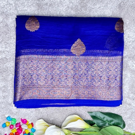 Blue pure kora organza silk saree