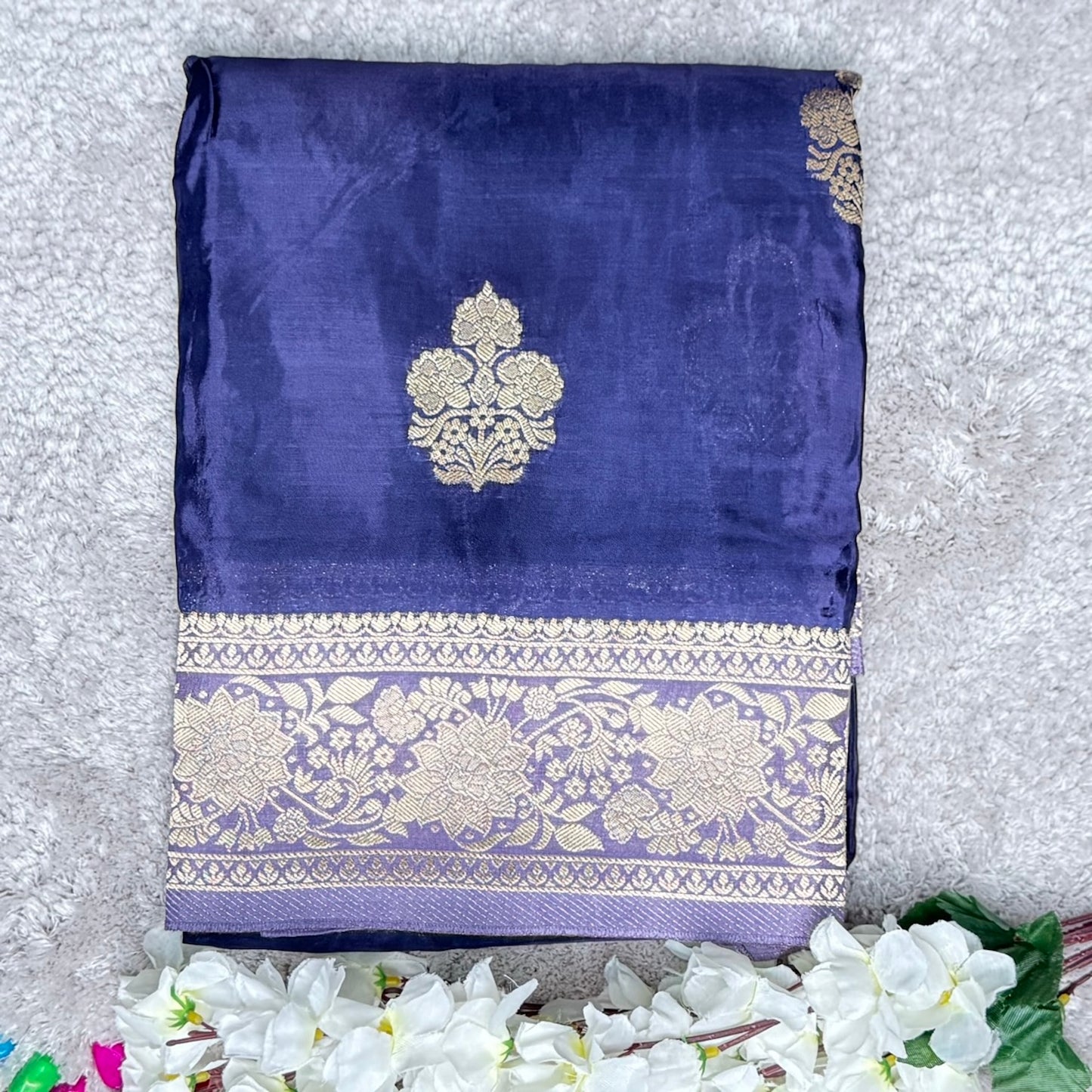 Navy Blue with Light Lavender Banarasi Pure Viscose Saree