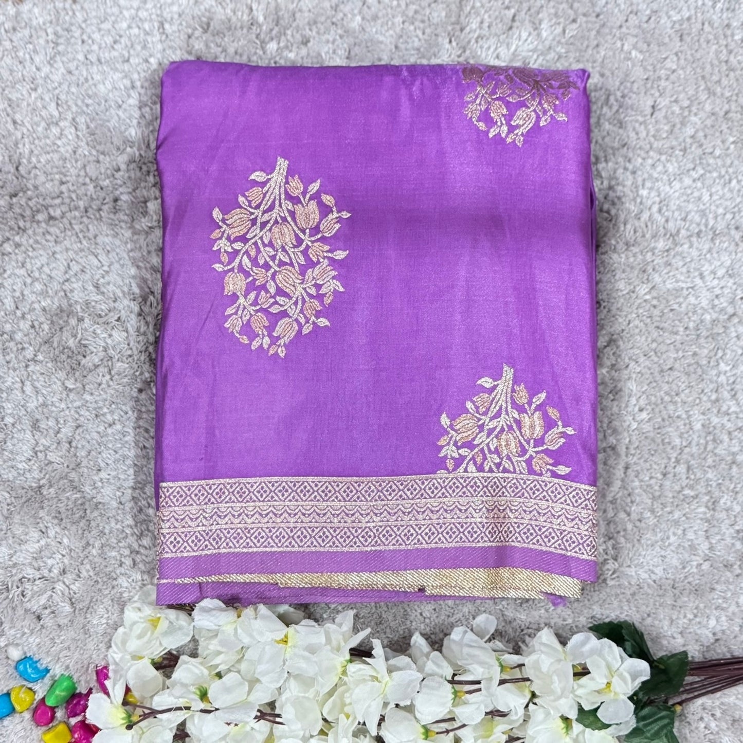 Lavender Banarasi Pure Mashru Silk Saree