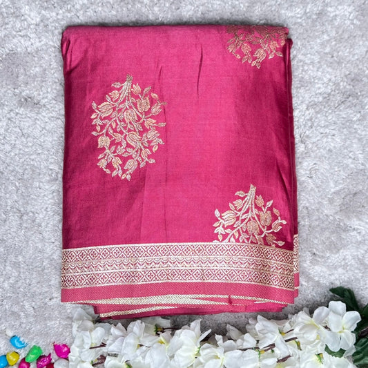 Deep rose pink Banarasi Pure Mashru Silk Saree