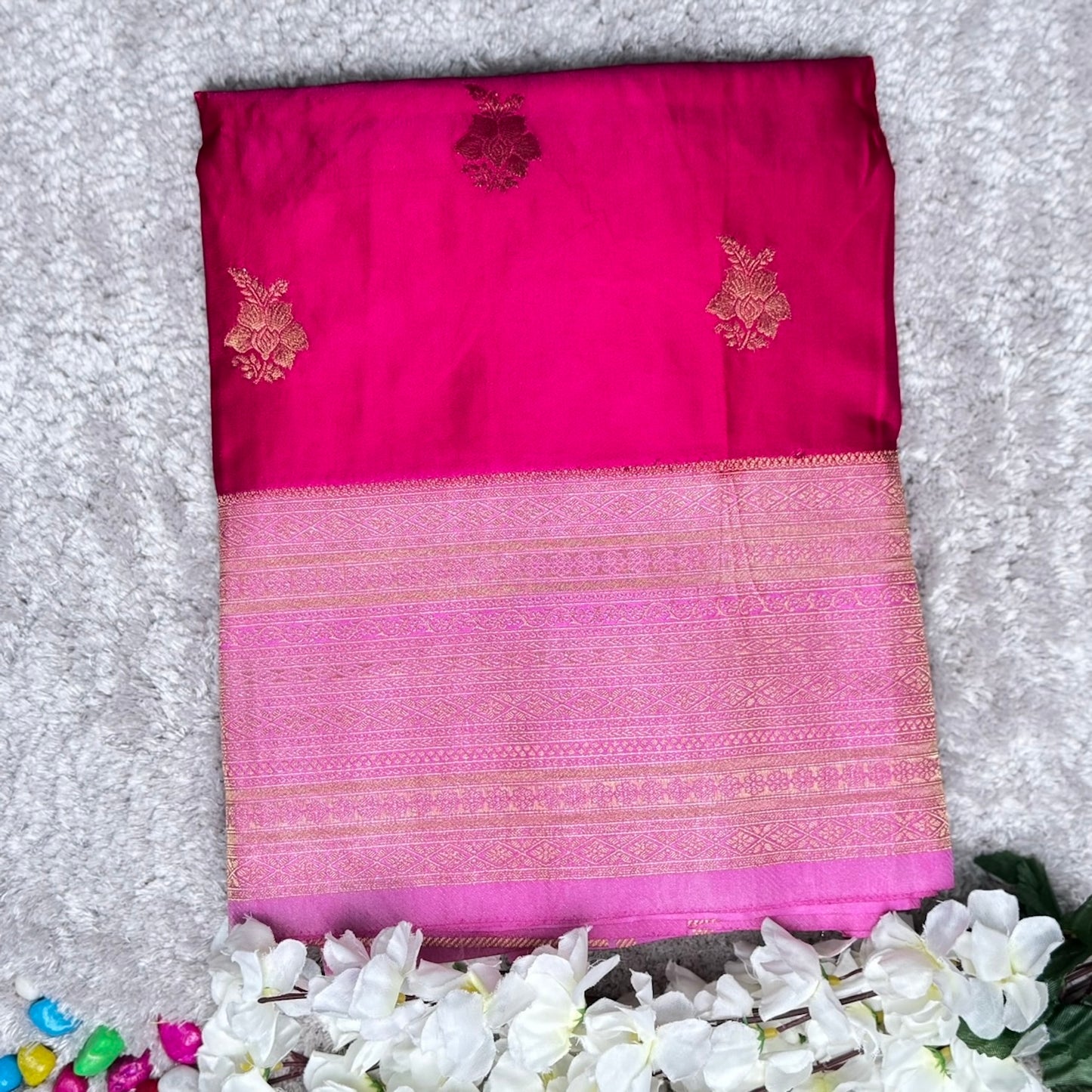 Rani Pink with Light Pink Banarasi Pure Mashru Silk Saree