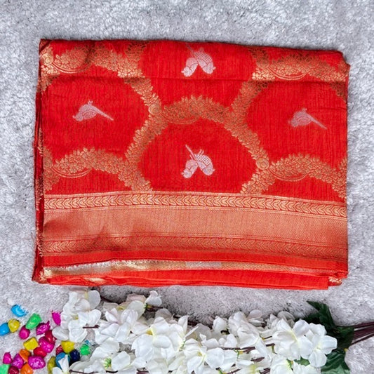 Rust Orange Banarasi Mashur Silk Saree