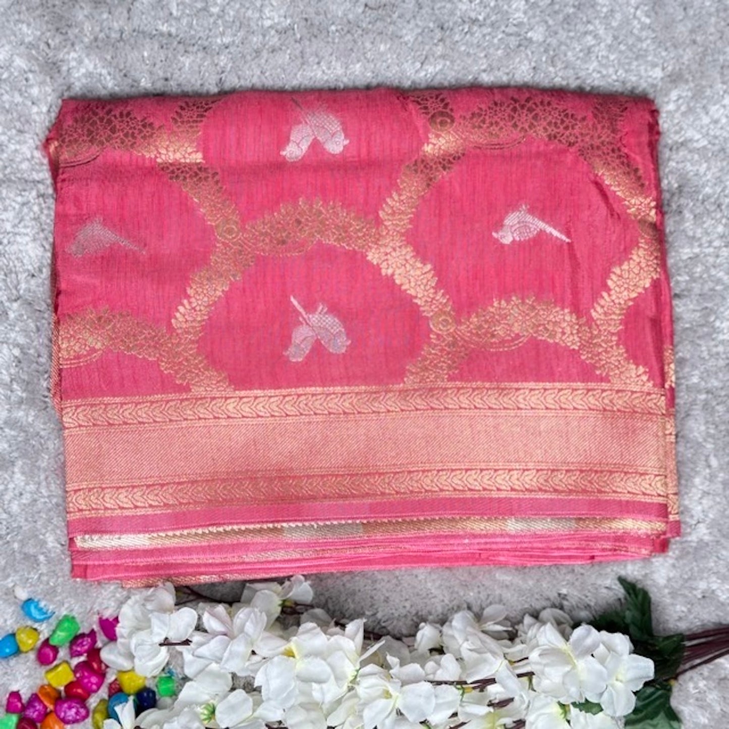 Baby Pink Banarasi Mashur Silk Saree
