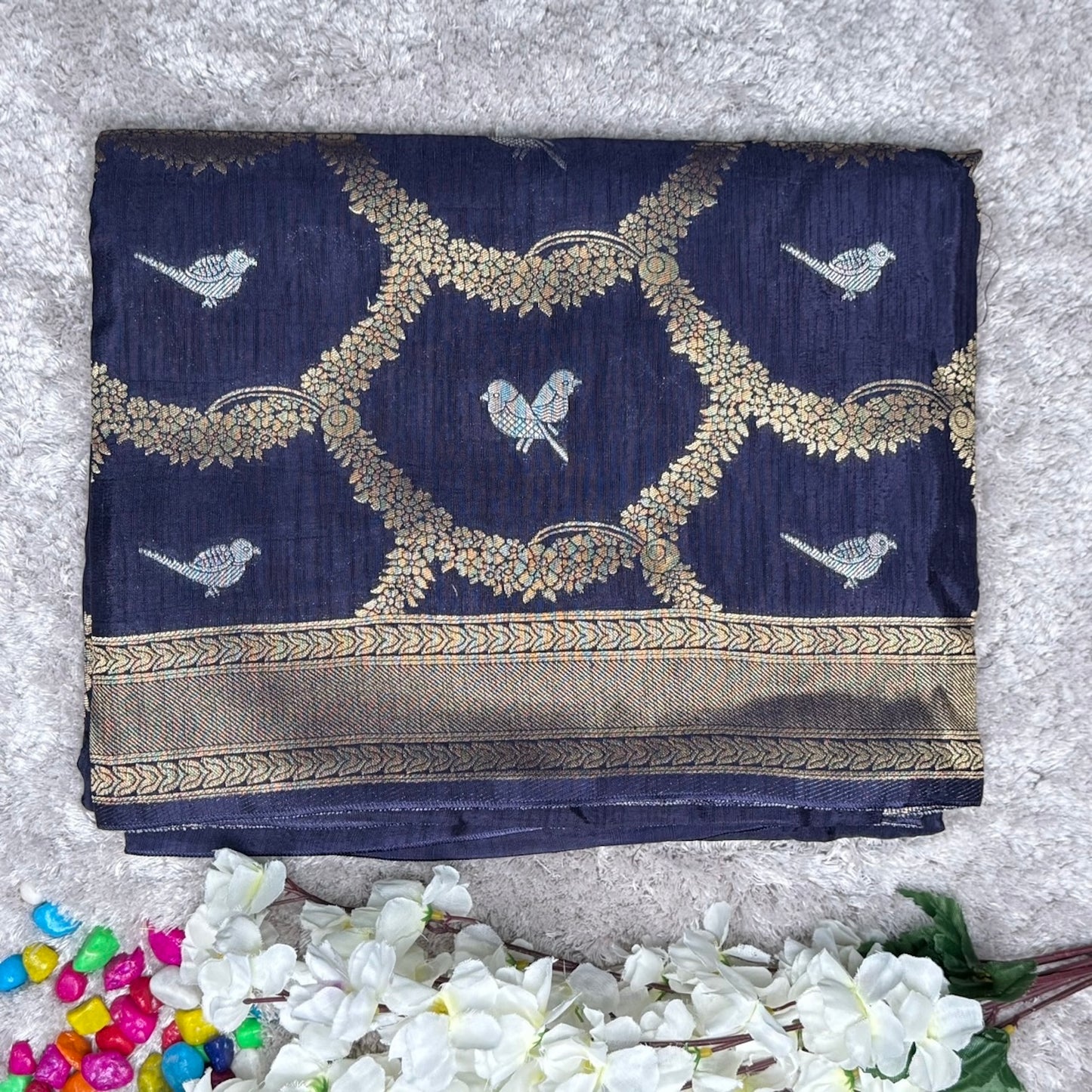Navy Blue Banarasi Mashur Silk Saree