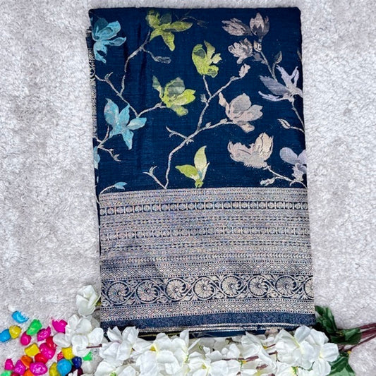 Navy Blue Crape HandBrush Saree