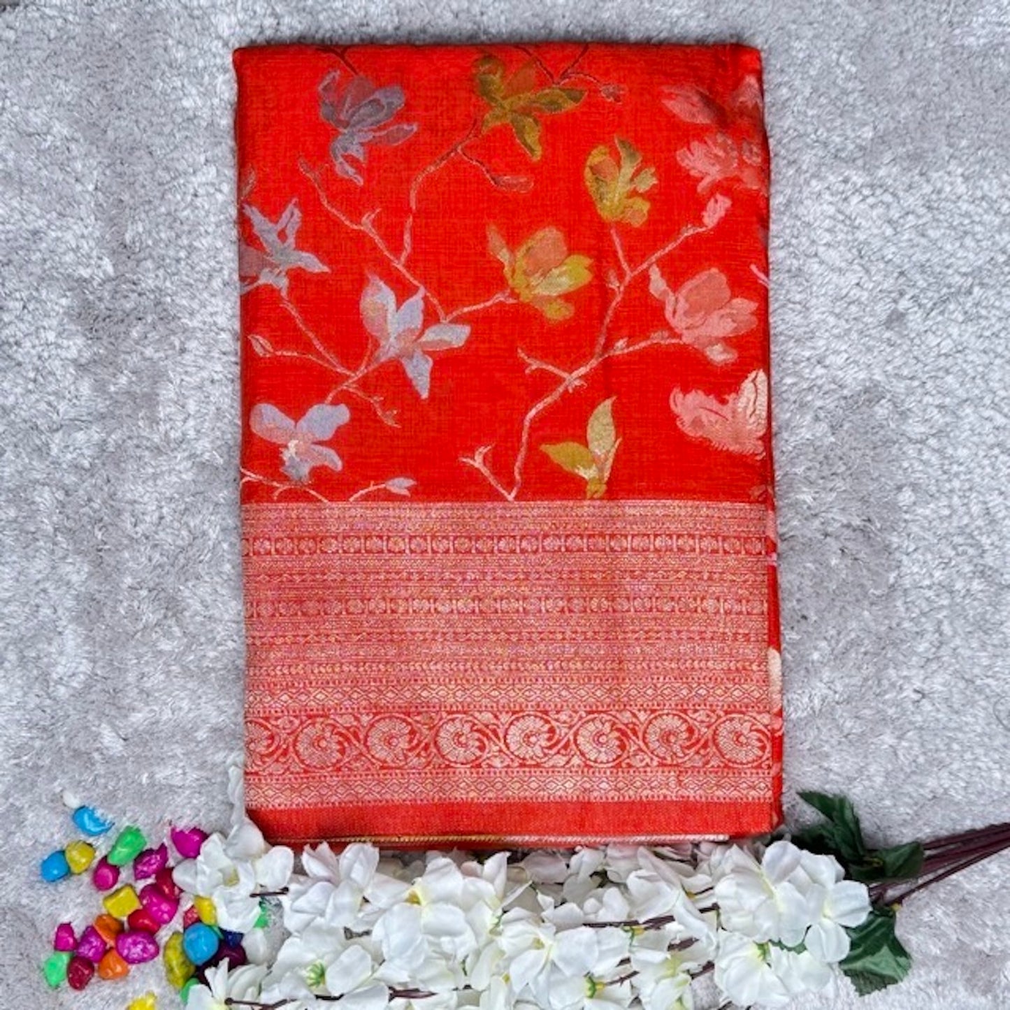 Orange Crape HandBrush Saree