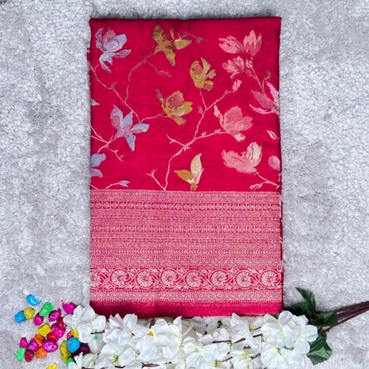 Rani Pink Crape HandBrush Saree