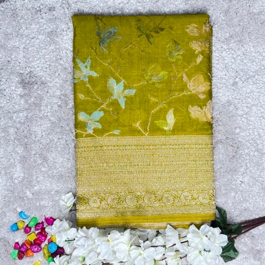 Mehandi Green Crape HandBrush Saree