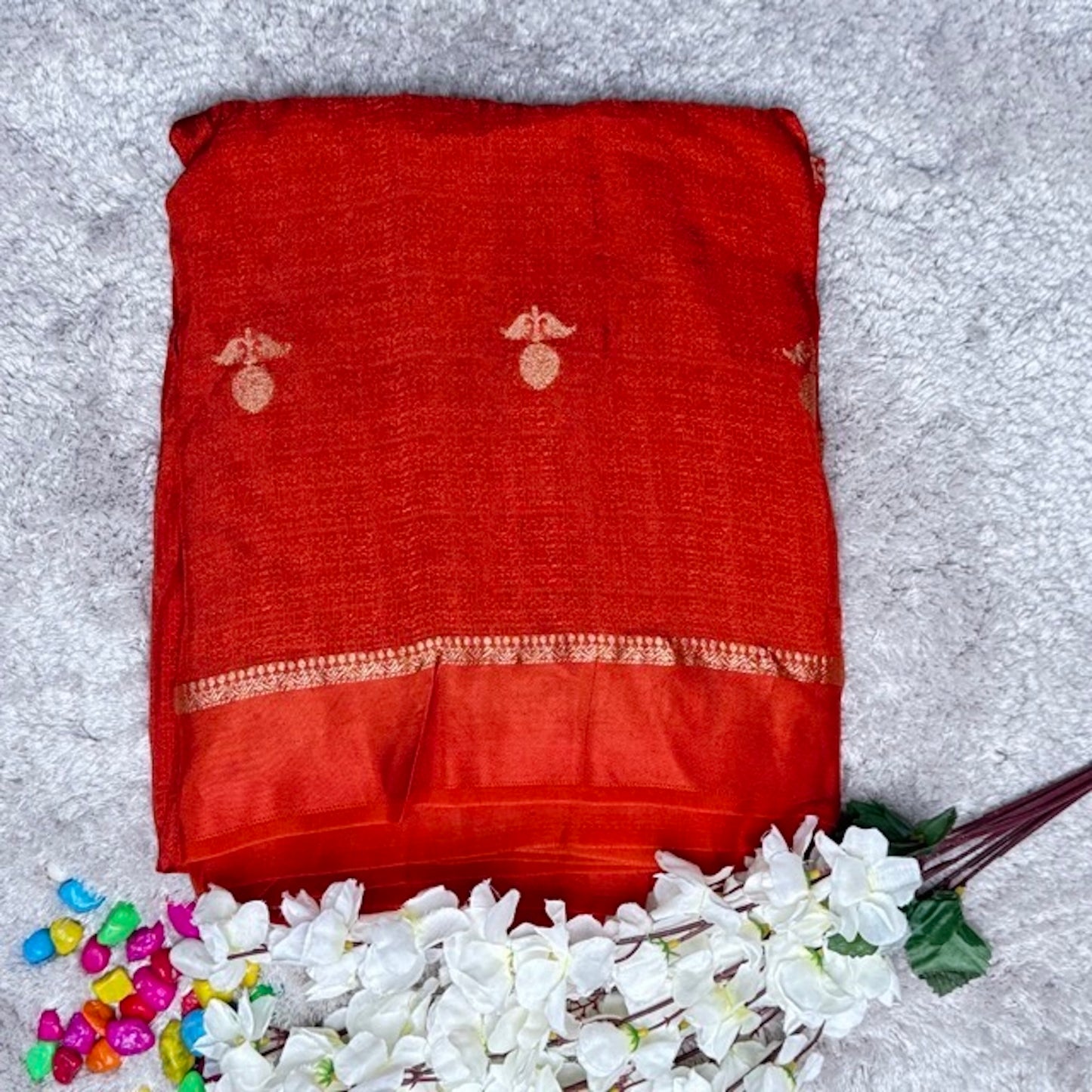 Rust Orange Jute Linen Saree