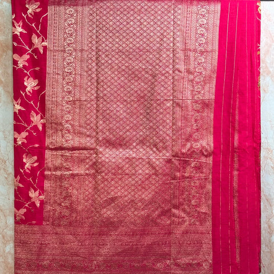 Rani Pink Crape HandBrush Saree