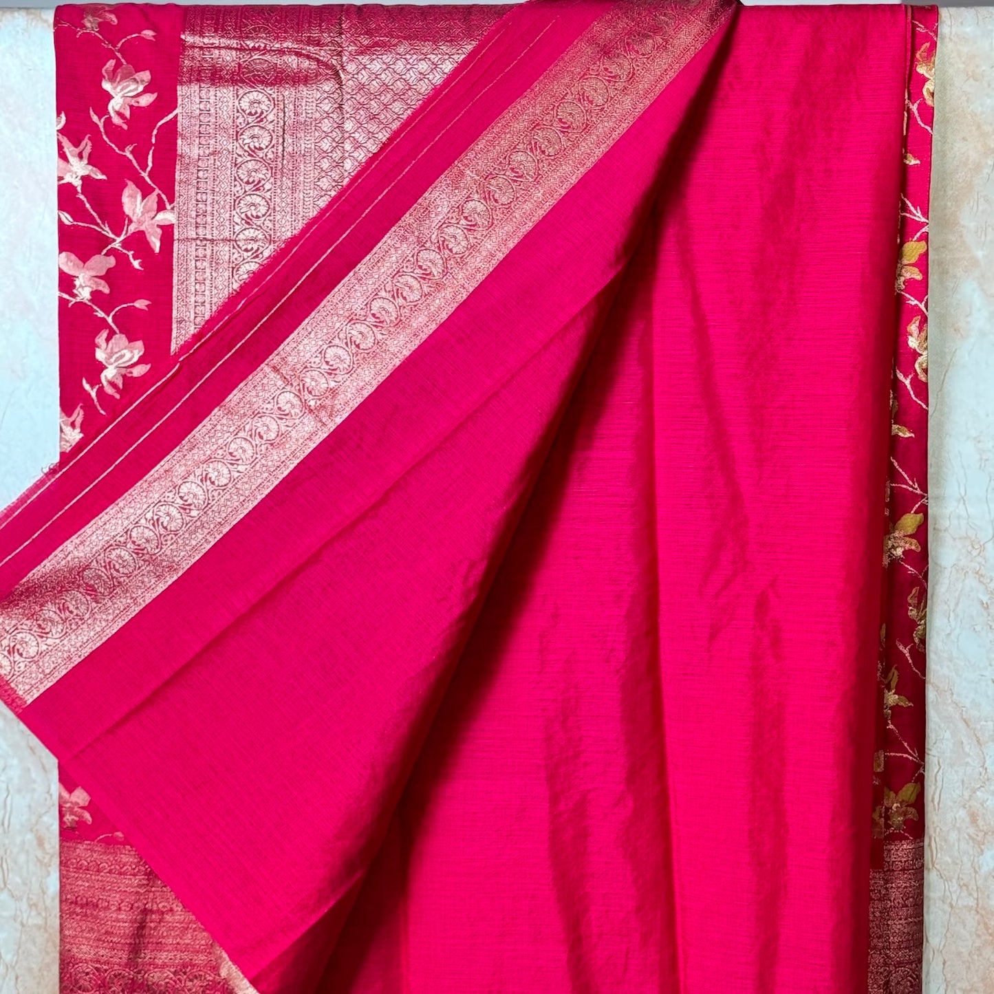 Rani Pink Crape HandBrush Saree