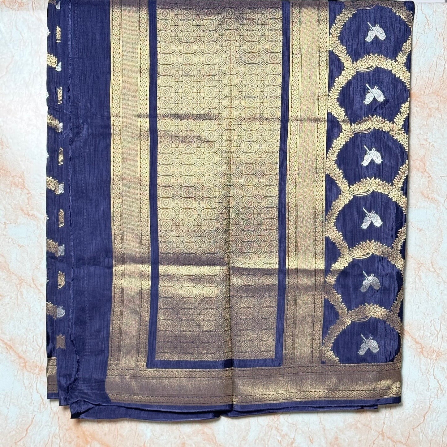 Navy Blue Banarasi Mashur Silk Saree