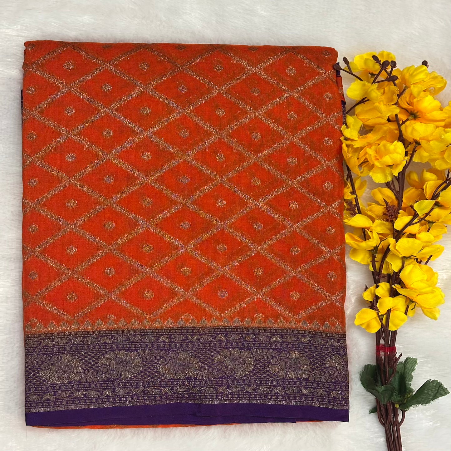Orange and purple semi georgette saree