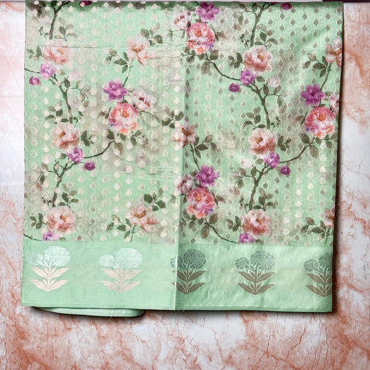 Sea Green Raw Mango Digital print Saree