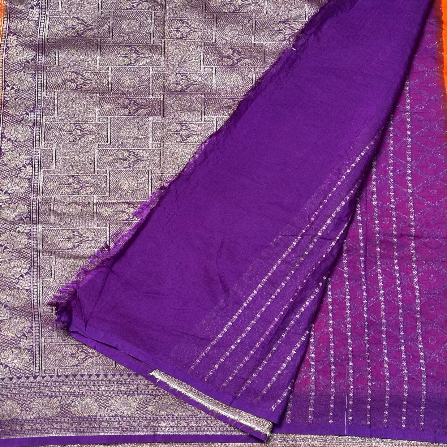 Orange and purple semi georgette saree
