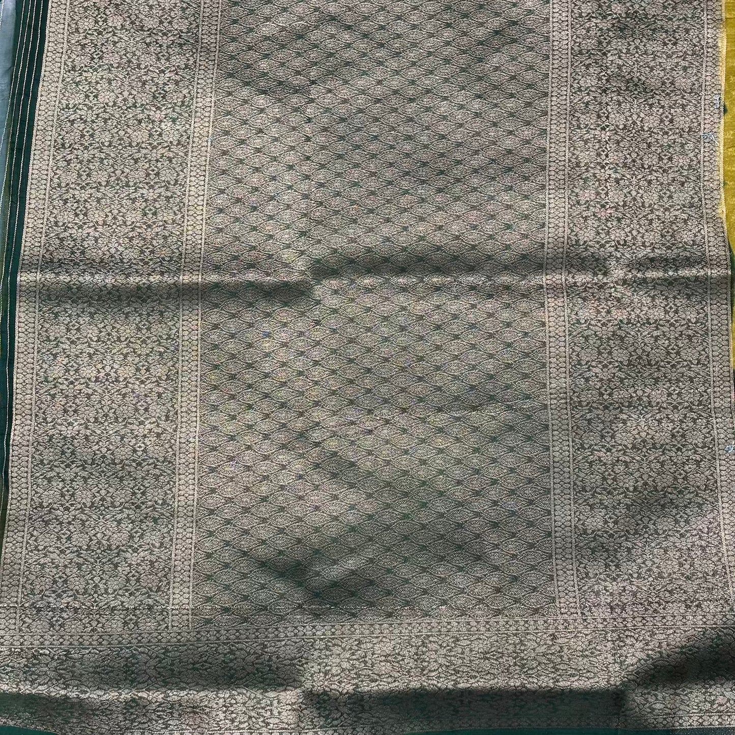 Lime Yellow n Green big butta soft chiffon saree