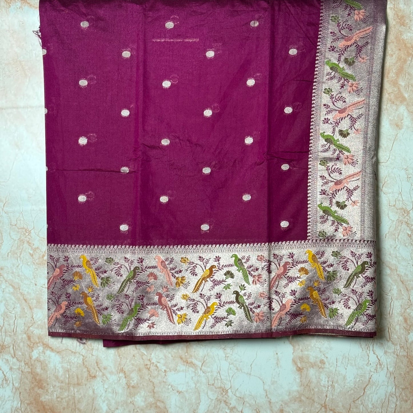 Wine Semi Tussar Paithani border saree