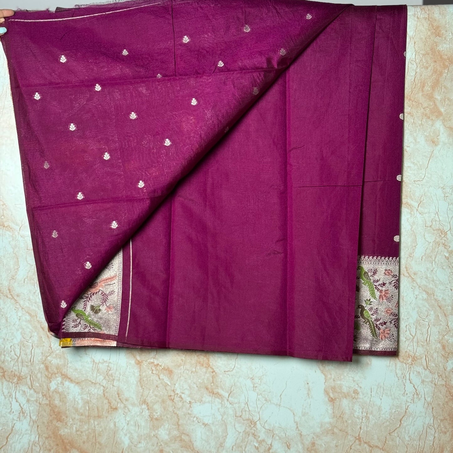 Wine Semi Tussar Paithani border saree