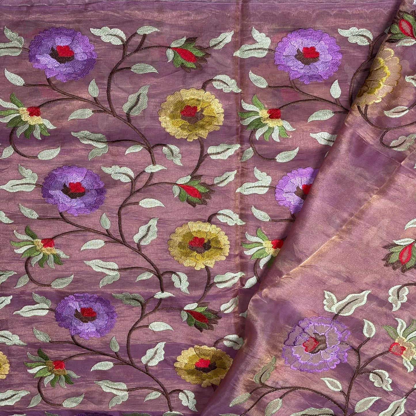 Dusty Lavender Pure Tissue with  Floral Embroidery