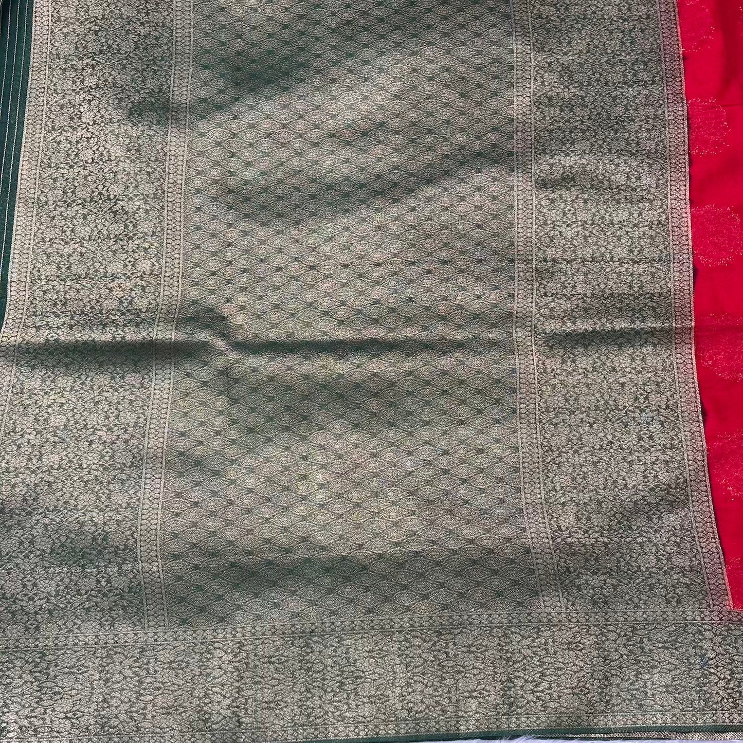 Red n Green big butta soft chiffon saree
