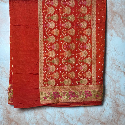 Rust Orange Handmade Bandhej Saree
