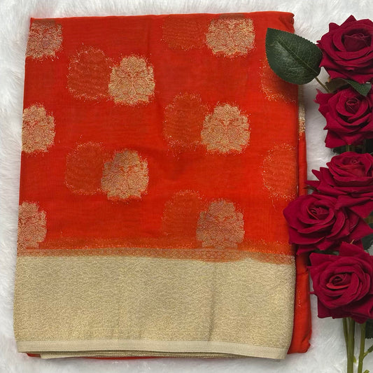 Orange n Cream big butta soft chiffon saree