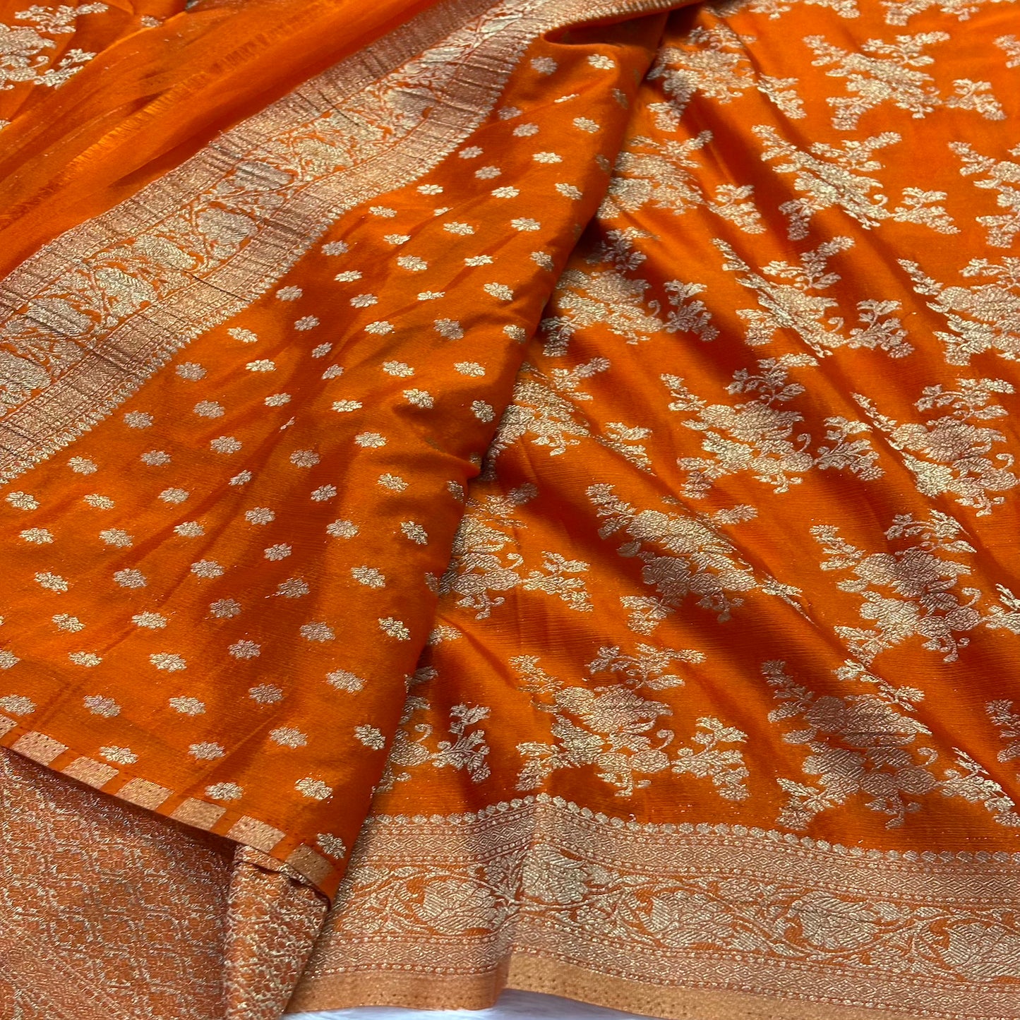 Orange Crushed georgette sarees jaal pattern