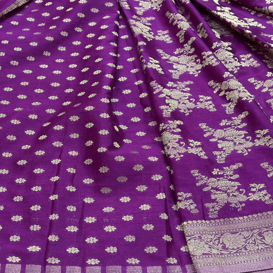 Purple Crushed georgette sarees jaal pattern
