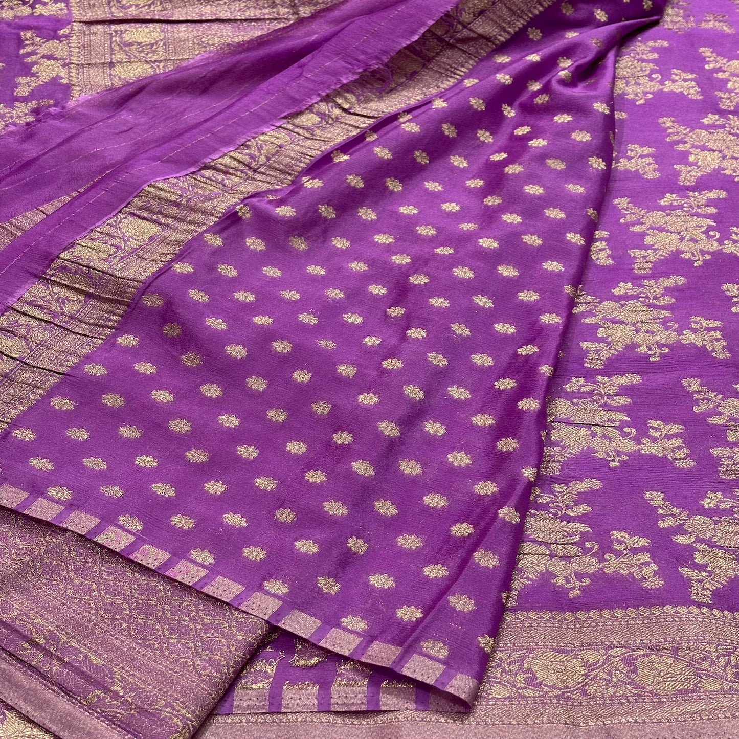 Lavender Crushed georgette sarees jaal pattern