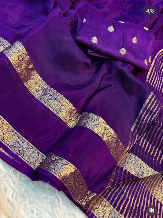 Purple Semi Crepe Gap Zari Saree