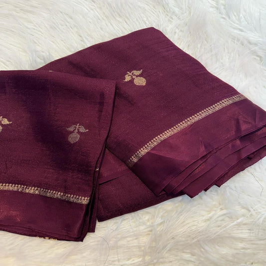 Wine Jute Linen Saree