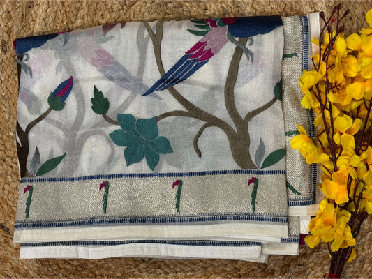 White Tissue paithani Saree